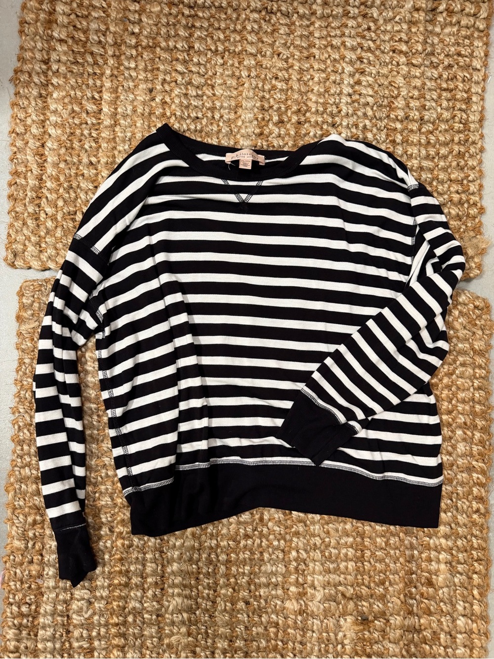 Philosophy Black and White Striped Crewneck Sweater